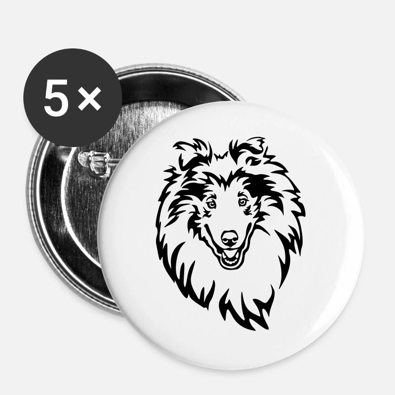 Collie Kopf - Buttons groß 56 mm (5er Pack) - Weiß