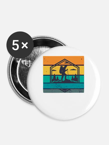 Wandern retro - Buttons groß 56 mm (5er Pack) - Weiß