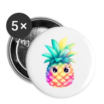 Süße Bunte Ananas Sommer Frucht Urlaub Geschenk - Buttons groß 56 mm (5er Pack) - Weiß - Vorne