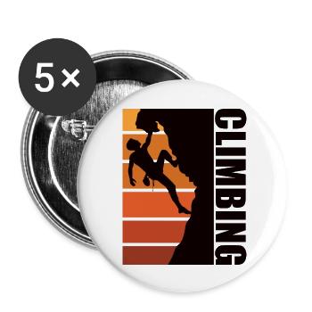 Kletterer auf Felsen beim Bouldern auf Klettertour - Buttons groß 56 mm (5er Pack) - Weiß - Vorne
