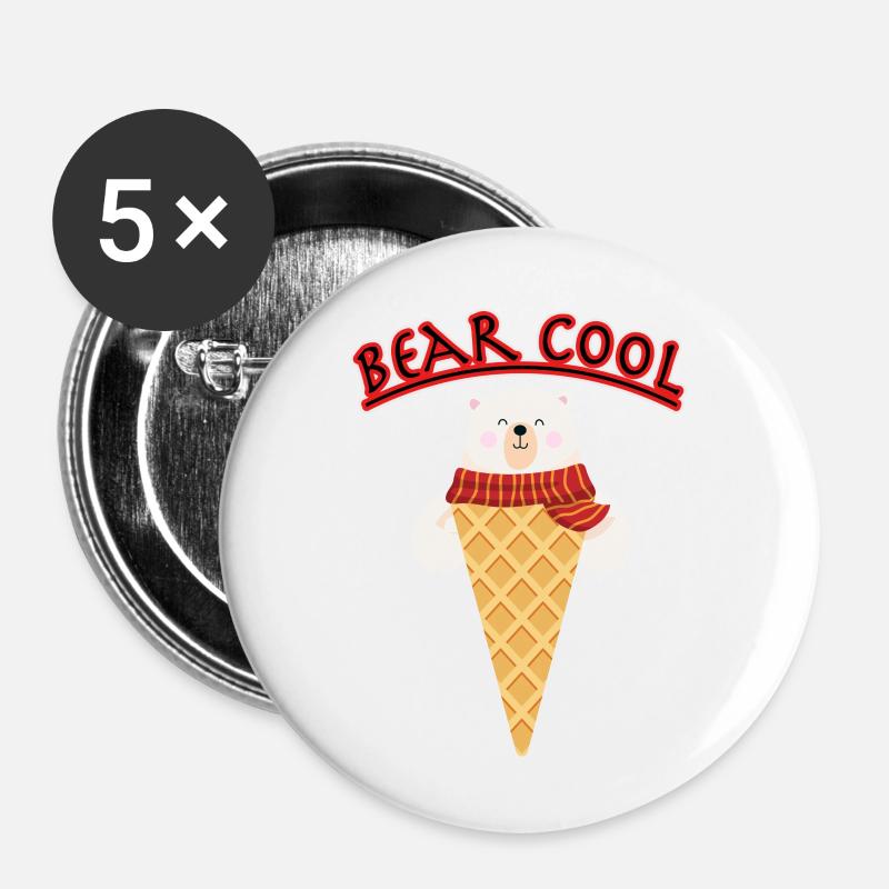 Bear Cool - Buttons large 2.2''/56 mm (5-pack) - white