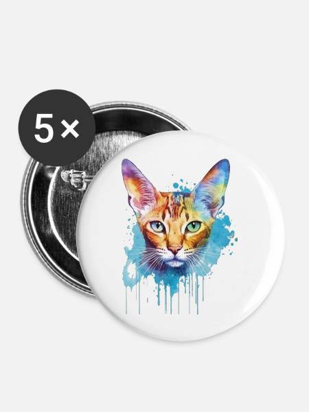 Eine farbenfrohe Siamkatze - Buttons groß 56 mm (5er Pack) - Weiß