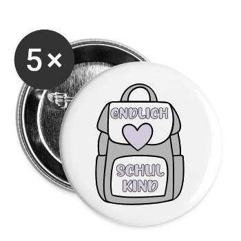 endlich Schulkind lila - Buttons groß 56 mm (5er Pack) - Weiß - Vorne