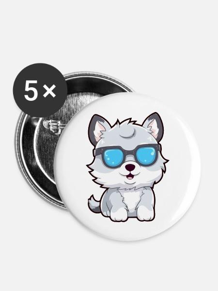 Looki, der Brillenwolf - Buttons groß 56 mm (5er Pack) - Weiß