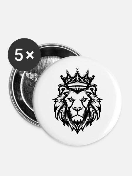 Löwe Löwenkopf Raubtier - Buttons groß 56 mm (5er Pack) - Weiß