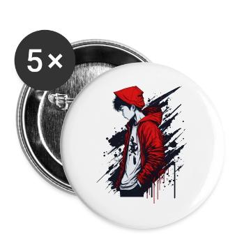 Junge Street Style - Buttons groß 56 mm (5er Pack) - Weiß - Vorne
