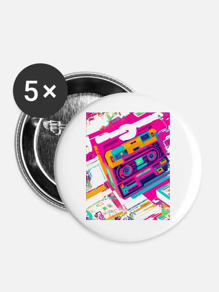 80s Music - Buttons groß 56 mm (5er Pack) - Weiß