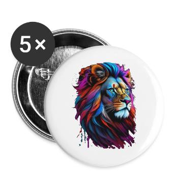 Löwe - Buttons groß 56 mm (5er Pack) - Weiß - Vorne