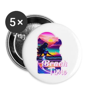 surf - beach time - retro - Buttons large 2.2''/56 mm (5-pack) - white - Front