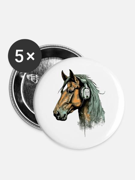 Ecko das audiophile Pferd - Buttons groß 56 mm (5er Pack) - Weiß