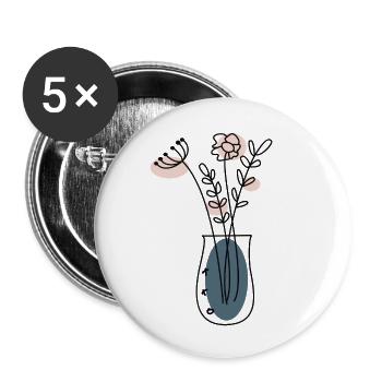 Bouquet de fleurs dans son vase - Lot de 5 grands badges (56 mm) - blanc - Devant