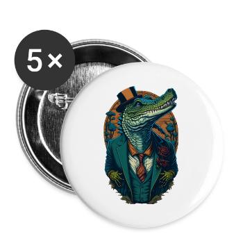 Krokodil mit Hut und Anzug Lustic Comic Style - Buttons groß 56 mm (5er Pack) - Weiß - Vorne
