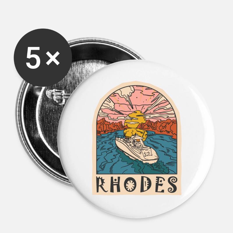 Rhodes Holidays Beach Greece - Buttons large 2.2''/56 mm (5-pack) - white