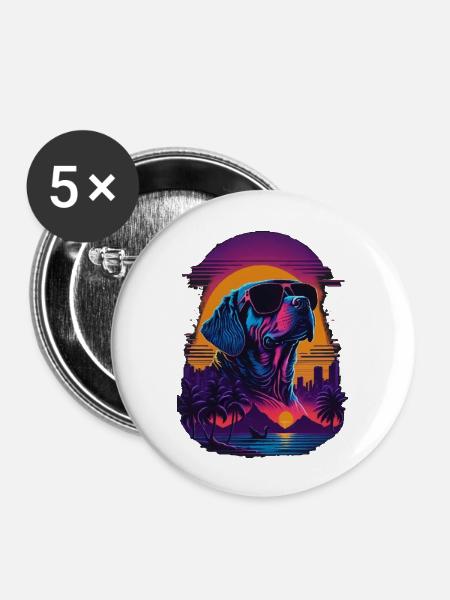 Labrador trägt Sonnenbrille - Buttons groß 56 mm (5er Pack) - Weiß