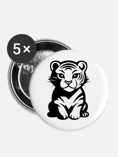 Tiger Raubkatze - Buttons groß 56 mm (5er Pack) - Weiß
