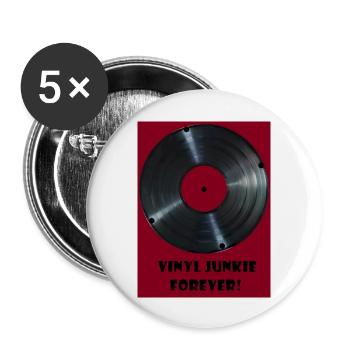 Vinyl Junkie forever - rot - Buttons groß 56 mm (5er Pack) - Weiß - Vorne