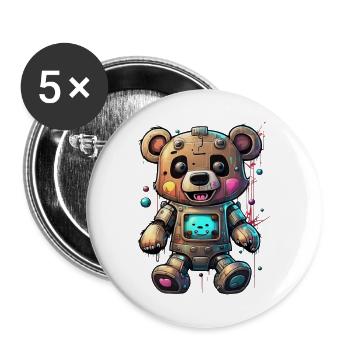 Ours robot - Lot de 5 grands badges (56 mm) - blanc - Devant