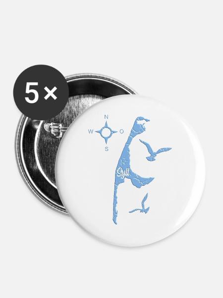 Blaues Sylt Design - Buttons groß 56 mm (5er Pack) - Weiß