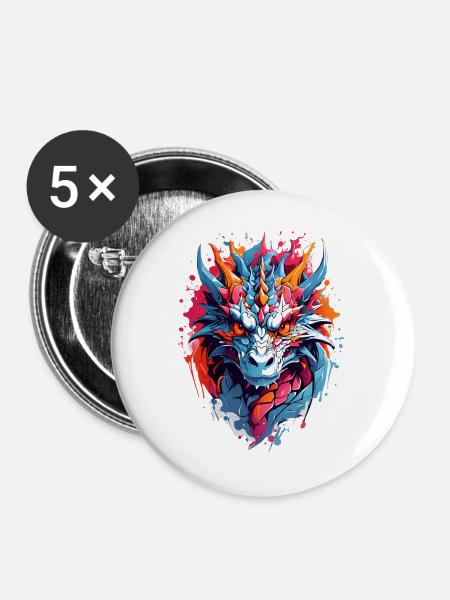 Coole Drache - Buttons groß 56 mm (5er Pack) - Weiß