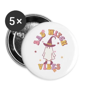 BAD WITCH VIBES fantôme drôle avec chapeau de sorcière rétro - Lot de 5 grands badges (56 mm) - blanc - Devant