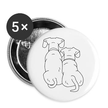 zwei Hunde - Buttons groß 56 mm (5er Pack) - Weiß - Vorne