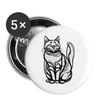 One-Line Sitting Cat - Buttons large 2.2''/56 mm (5-pack) - white - Front