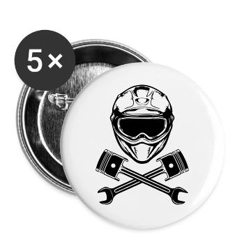 Motorcycle helmet crossed with engine piston key - Buttons large 2.2''/56 mm (5-pack) - white - Front