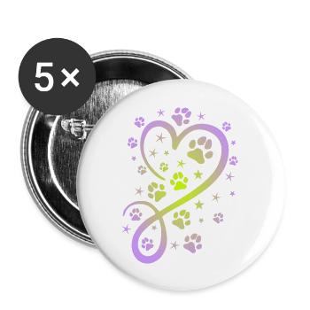 Herz mit Pfötchen und Sternen - Buttons groß 56 mm (5er Pack) - Weiß - Vorne