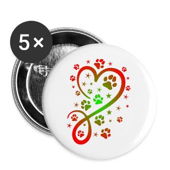 Herz mit Pfötchen und Sternen - Buttons groß 56 mm (5er Pack) - Weiß - Vorne