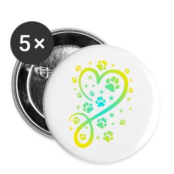 Herz mit Pfötchen und Sternen - Buttons groß 56 mm (5er Pack) - Weiß - Vorne