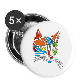 Tribal cat - Buttons large 2.2''/56 mm (5-pack) - white - Front
