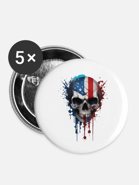 USA skull - Buttons groß 56 mm (5er Pack) - Weiß