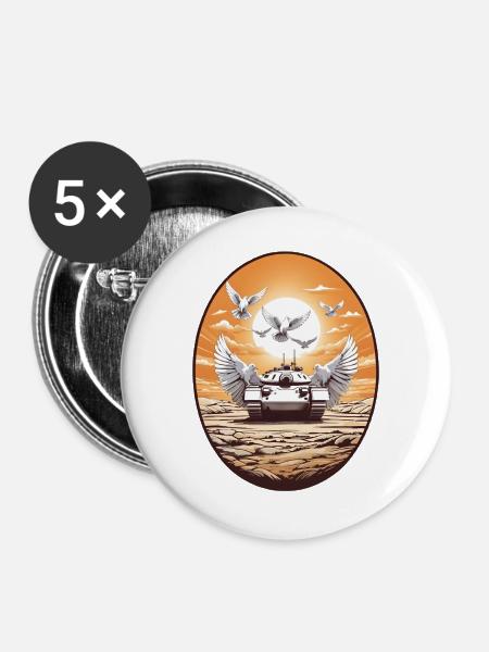 Panzer mit Friedenstauben - Buttons groß 56 mm (5er Pack) - Weiß
