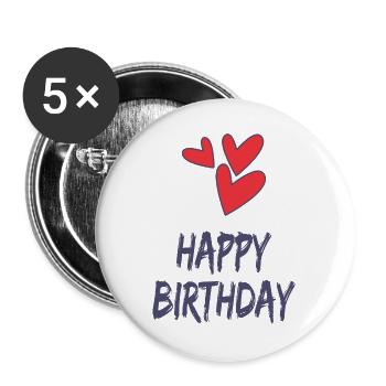 ANNIVERSARY. HAPPY BIRTHDAY. HAPPY BIRTHDAY. - Buttons large 2.2''/56 mm (5-pack) - white - Front