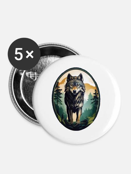 Waldbewohner Wolf - Buttons groß 56 mm (5er Pack) - Weiß
