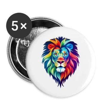 lion coloré - Lot de 5 grands badges (56 mm) - blanc - Devant