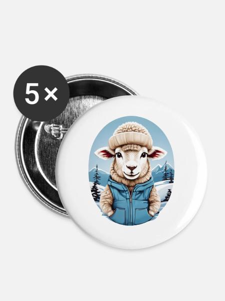 Süßes Schaf - Buttons groß 56 mm (5er Pack) - Weiß