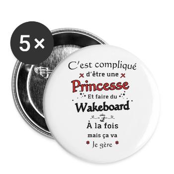 Princesse Et Wakeboard - Lot de 5 grands badges (56 mm) - blanc - Devant