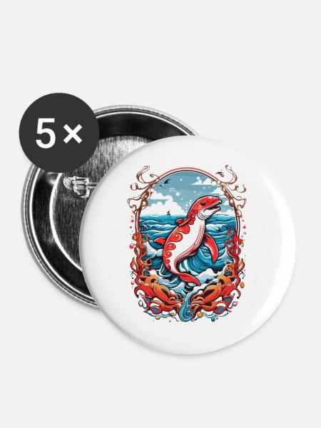 Meeresbewohner - Buttons groß 56 mm (5er Pack) - Weiß