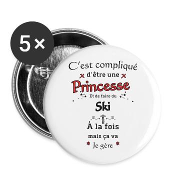 Princesse Et Ski - Lot de 5 grands badges (56 mm) - blanc - Devant
