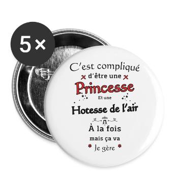 Princesse Et Hotesse - Lot de 5 grands badges (56 mm) - blanc - Devant