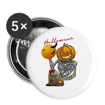Kürbis Skelett Halloween Design - Buttons groß 56 mm (5er Pack) - Weiß - Vorne