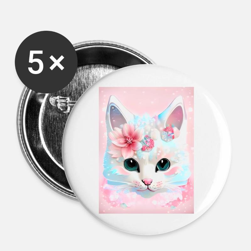 White cat - Buttons large 2.2''/56 mm (5-pack) - white