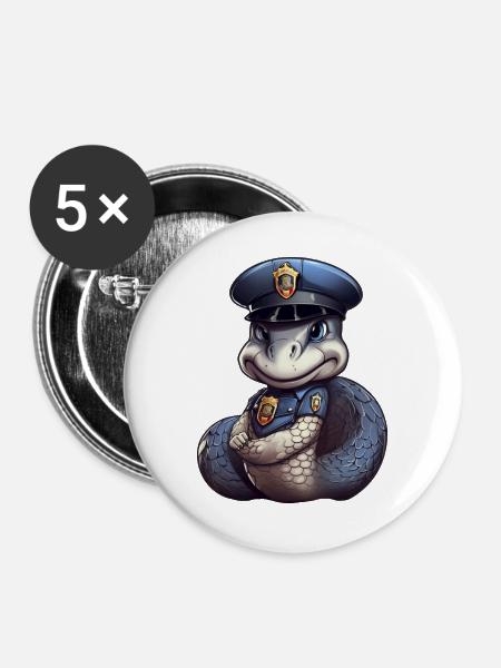 Polizei Schlange - Buttons groß 56 mm (5er Pack) - Weiß