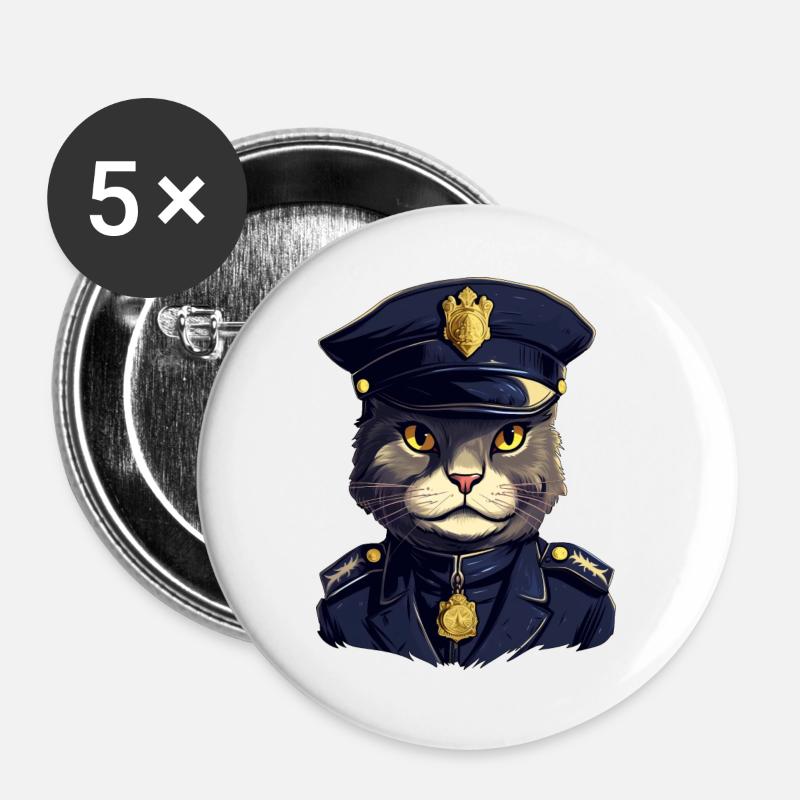 Cats Police - Buttons large 2.2''/56 mm (5-pack) - white