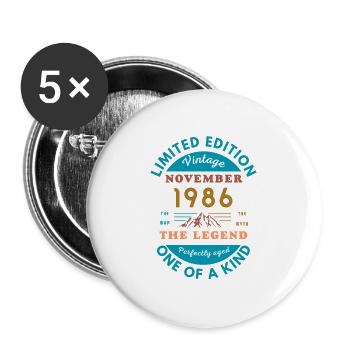 November 1986 Geburtstag Limitierte Auflage - Buttons groß 56 mm (5er Pack) - Weiß - Vorne