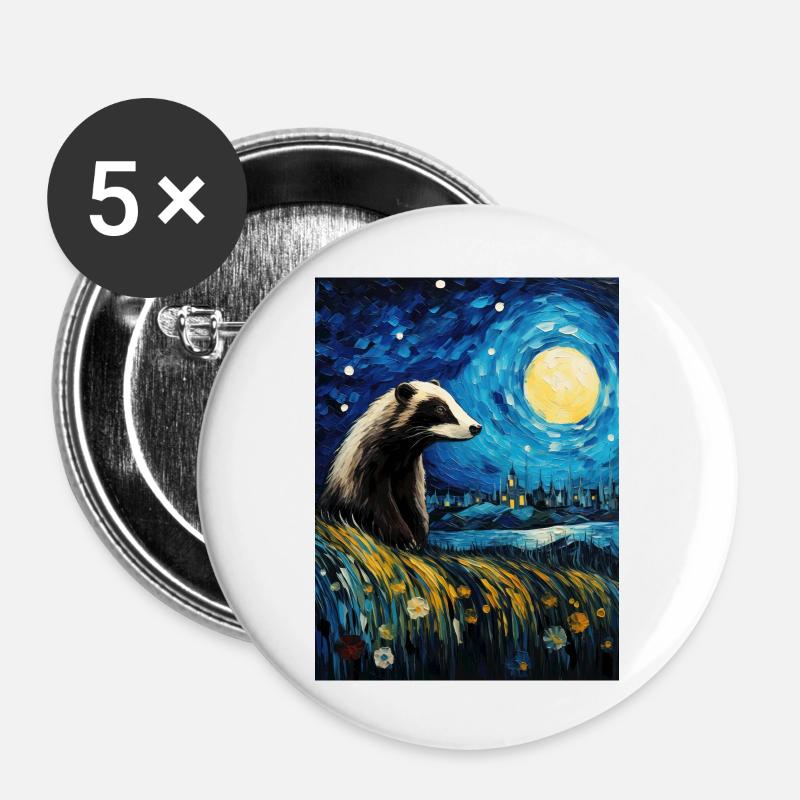 dachs, van gogh, sternennacht, tier - Buttons groß 56 mm (5er Pack) - Weiß