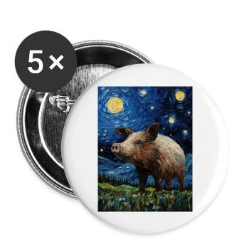 Wild Boar, Van Gogh, Starry Night Style - Buttons large 2.2''/56 mm (5-pack) - white - Front