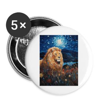 Lion, Van Gogh, Nuit Étoilée, Animal, Lions - Lot de 5 grands badges (56 mm) - blanc - Devant