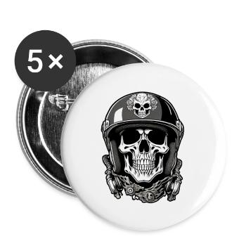 Totenkopf - Skelett - Totenkopf - Motorradhelm - Buttons groß 56 mm (5er Pack) - Weiß - Vorne